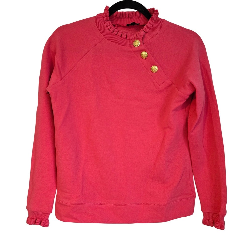 Talbots Petite Pink Ruffle Neck Sweatshirt Gold Button Pullover‎ Women's S